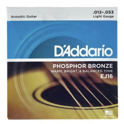 Струны для акустической гитары, фосфорная бронза, 12-53 D'ADDARIO EJ-16