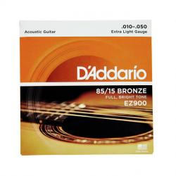 Струны для акустической гитары, бронза 85/15, Extra Light 10-50 D'ADDARIO EZ-900